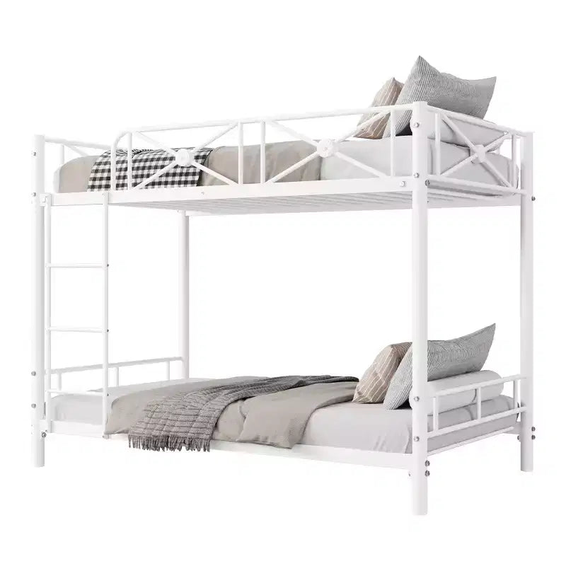 Weißes Metall-Etagenbett, Industrielles Loft-Design, Sicherheitsgeländer, Platzsparender Stahlrahmen für Schule, Schlafzimmer