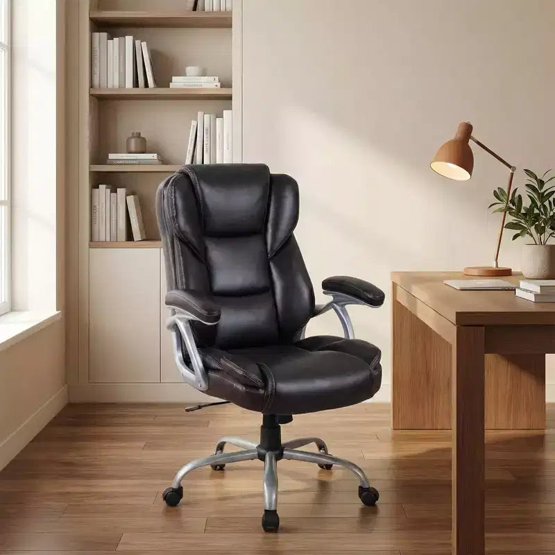 Costway Bürostuhl mit gepolsterter Sitzfläche und Armlehnen, verstellbare Höhe und Rückenlehne Braun/Schwarz