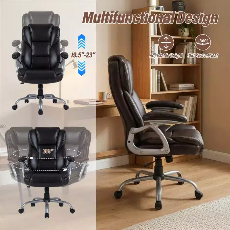 Costway Bürostuhl mit gepolsterter Sitzfläche und Armlehnen, verstellbare Höhe und Rückenlehne Braun/Schwarz