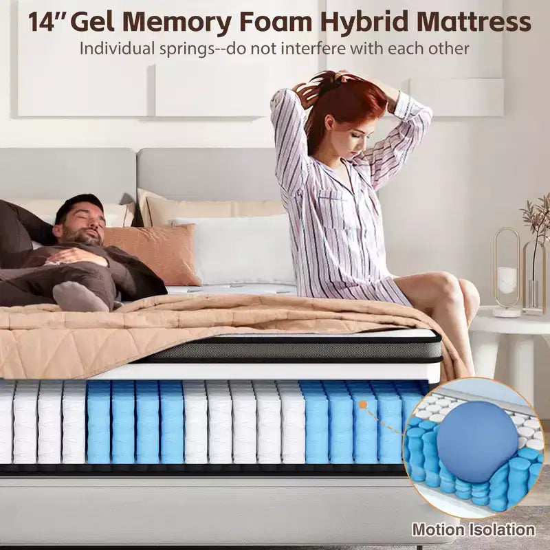 King-Matratze, 14-Zoll-Memory-Foam-Matratze im Karton, Gel-infundiert für kühlen, atmungsaktiven Schlaf, Druckentlastung & Unterstützung, Mittelfest, CertiPUR-US zertifiziert