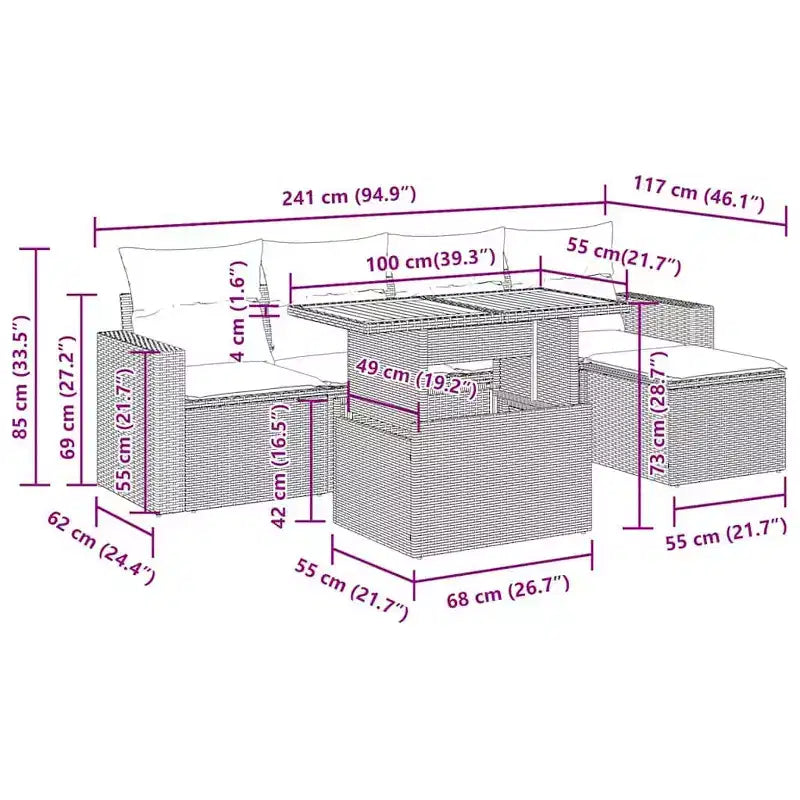 vidaXL Garten-Sofa-Set Hellgrau Polyrattan Höhenverstellbare Füße