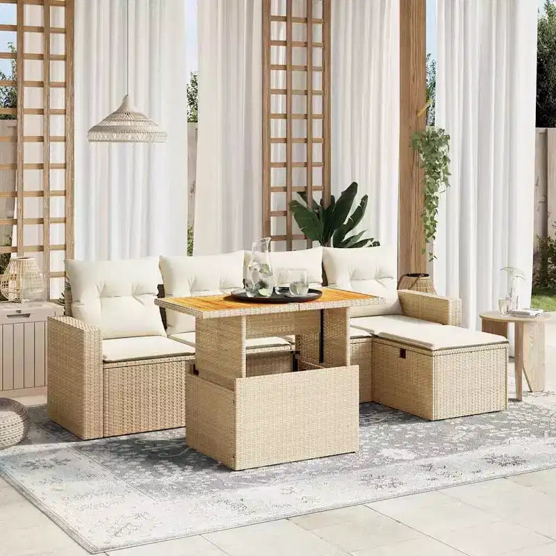 vidaXL Garten-Sofa-Set Hellgrau Polyrattan Höhenverstellbare Füße