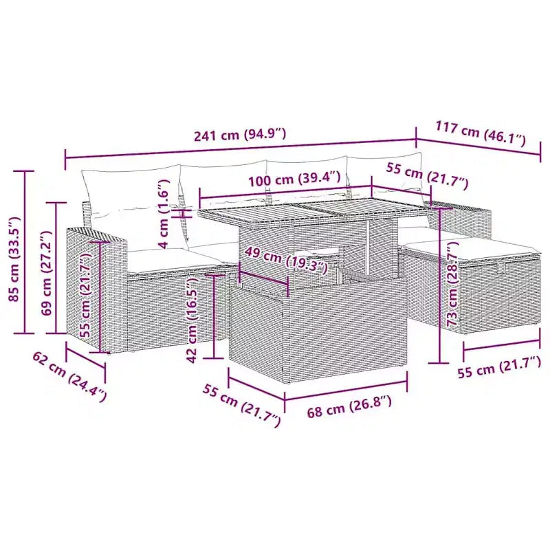 vidaXL Garten-Sofa-Set Hellgrau Polyrattan Höhenverstellbare Füße