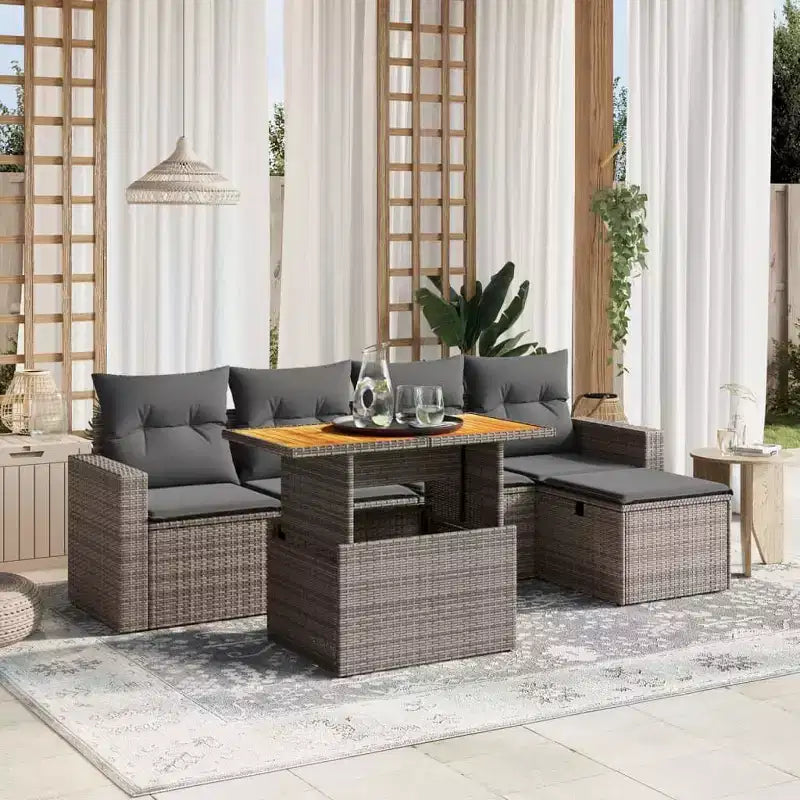 vidaXL Garten-Sofa-Set Hellgrau Polyrattan Höhenverstellbare Füße