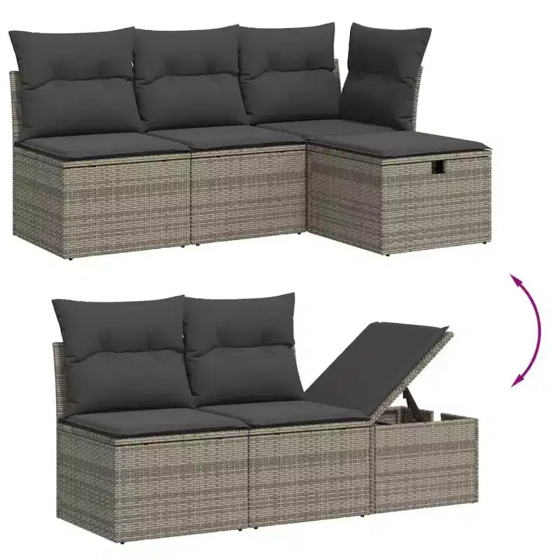 vidaXL Garten-Sofa-Set Hellgrau Polyrattan Höhenverstellbare Füße