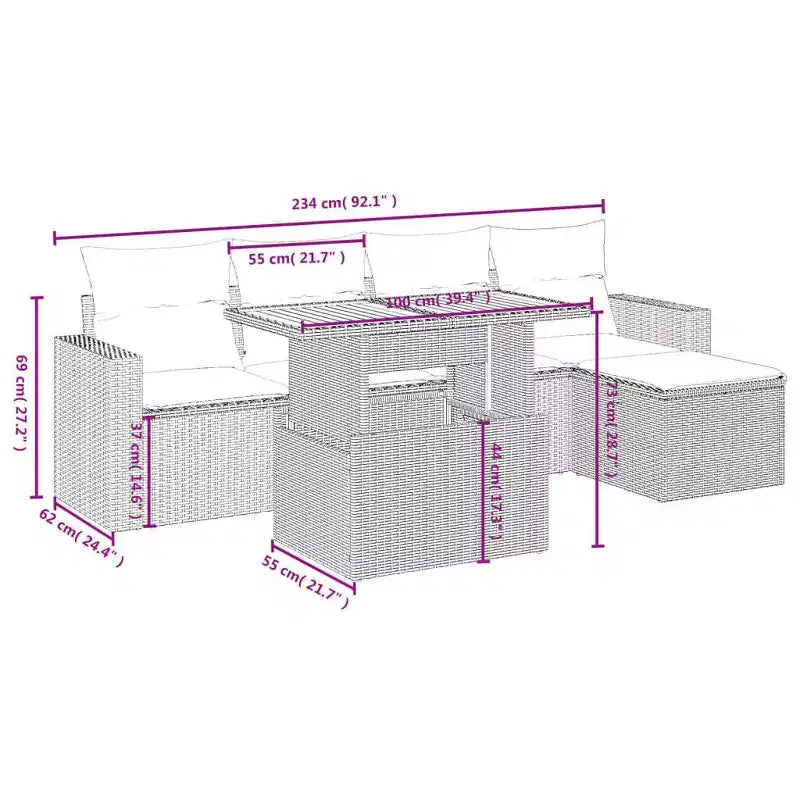 vidaXL Garten-Sofa-Set Hellgrau Polyrattan Höhenverstellbare Füße