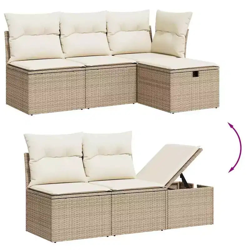 vidaXL Garten-Sofa-Set Hellgrau Polyrattan Höhenverstellbare Füße