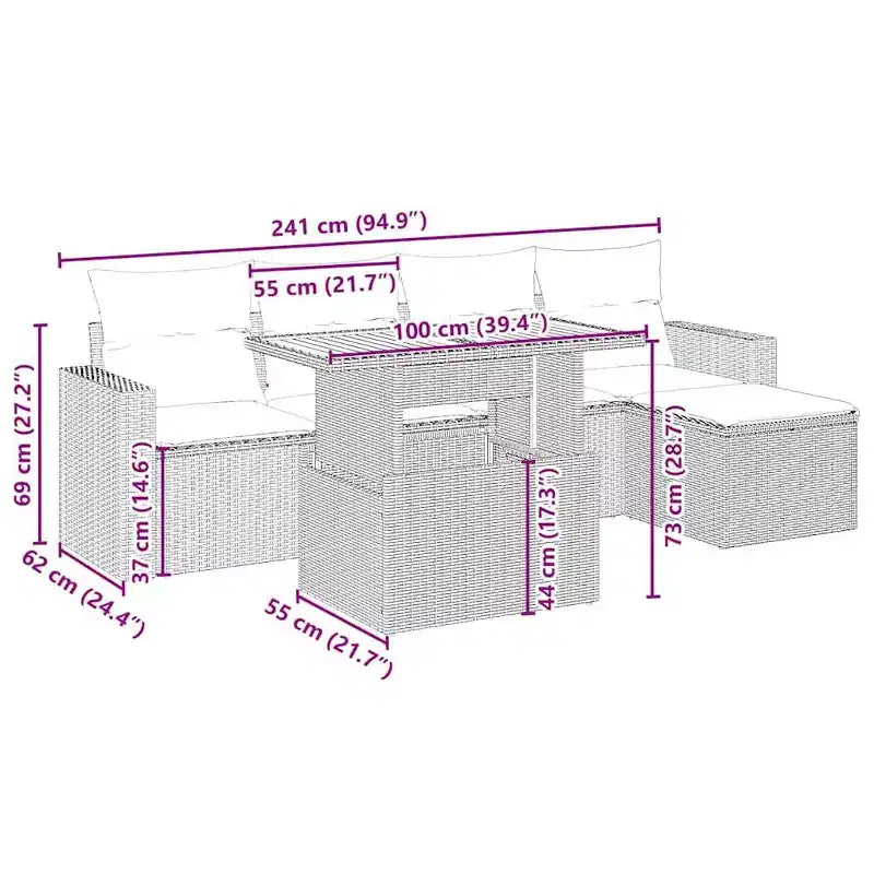 vidaXL Garten-Sofa-Set Hellgrau Polyrattan Höhenverstellbare Füße