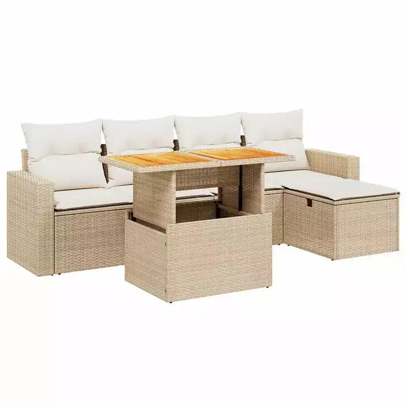vidaXL Garten-Sofa-Set Hellgrau Polyrattan Höhenverstellbare Füße