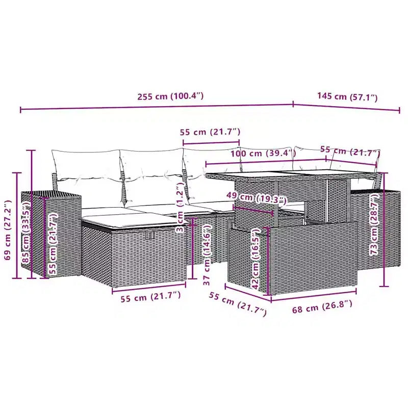 vidaXL Loungesofa-Set mit Kissen Polyrattan Akazie