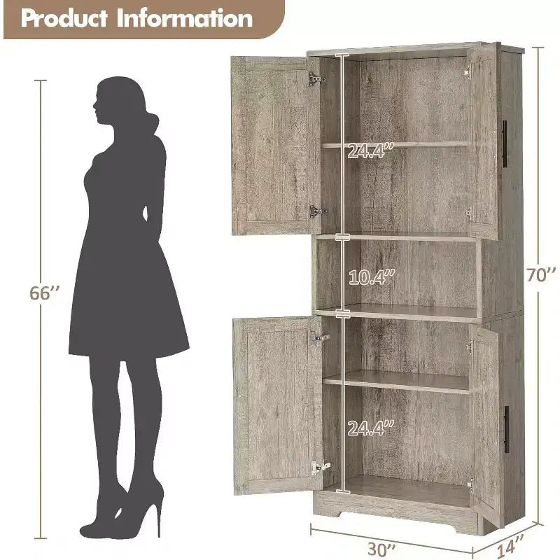 70'' Hoher Küchenschrank, moderne Küchenanrichte mit Mikrowellenständer & verstellbaren Regalen, ideal für Esszimmer, Badezimmer