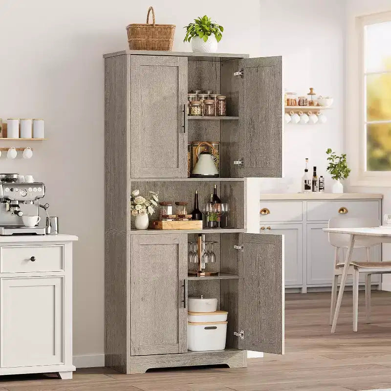 70'' Hoher Küchenschrank, moderne Küchenanrichte mit Mikrowellenständer & verstellbaren Regalen, ideal für Esszimmer, Badezimmer