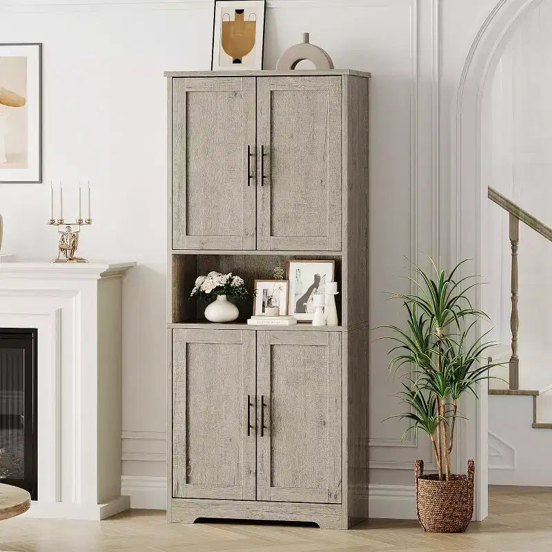 70'' Hoher Küchenschrank, moderne Küchenanrichte mit Mikrowellenständer & verstellbaren Regalen, ideal für Esszimmer, Badezimmer