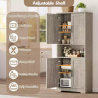 70'' Hoher Küchenschrank, moderne Küchenanrichte mit Mikrowellenständer & verstellbaren Regalen, ideal für Esszimmer, Badezimmer