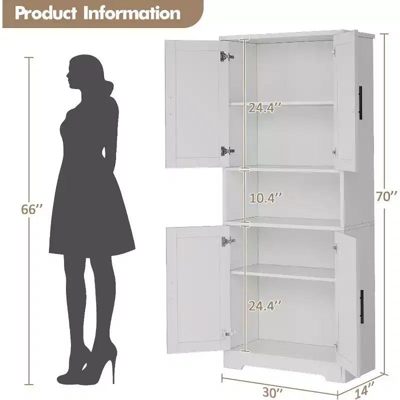 70'' Hoher Küchenschrank, moderne Küchenanrichte mit Mikrowellenständer & verstellbaren Regalen, ideal für Esszimmer, Badezimmer