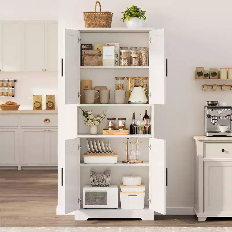 70'' Hoher Küchenschrank, moderne Küchenanrichte mit Mikrowellenständer & verstellbaren Regalen, ideal für Esszimmer, Badezimmer