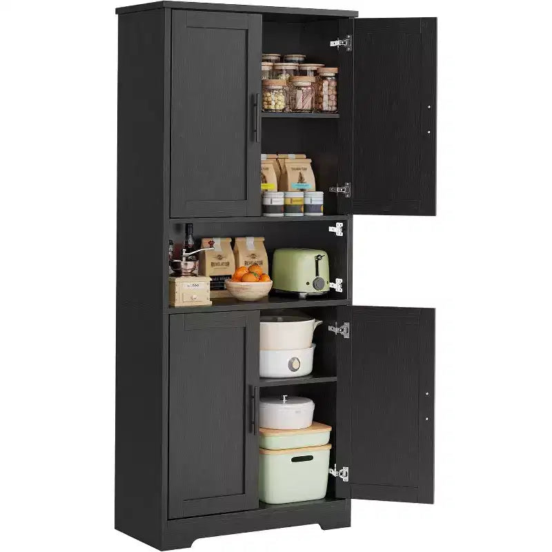 70'' Hoher Küchenschrank, moderne Küchenanrichte mit Mikrowellenständer & verstellbaren Regalen, ideal für Esszimmer, Badezimmer