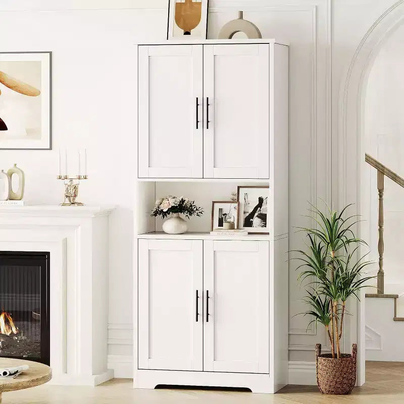 70'' Hoher Küchenschrank, moderne Küchenanrichte mit Mikrowellenständer & verstellbaren Regalen, ideal für Esszimmer, Badezimmer