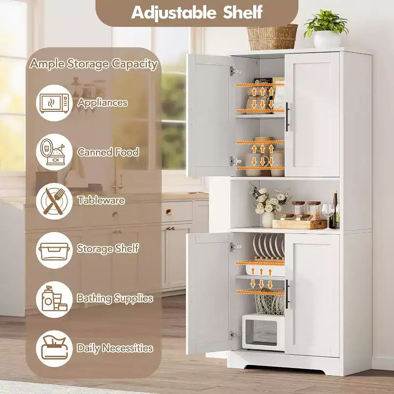 70'' Hoher Küchenschrank, moderne Küchenanrichte mit Mikrowellenständer & verstellbaren Regalen, ideal für Esszimmer, Badezimmer