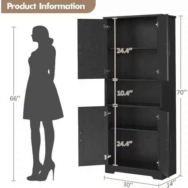 70'' Hoher Küchenschrank, moderne Küchenanrichte mit Mikrowellenständer & verstellbaren Regalen, ideal für Esszimmer, Badezimmer