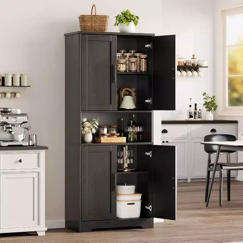70'' Hoher Küchenschrank, moderne Küchenanrichte mit Mikrowellenständer & verstellbaren Regalen, ideal für Esszimmer, Badezimmer