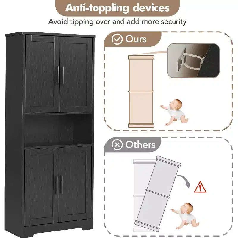 70'' Hoher Küchenschrank, moderne Küchenanrichte mit Mikrowellenständer & verstellbaren Regalen, ideal für Esszimmer, Badezimmer