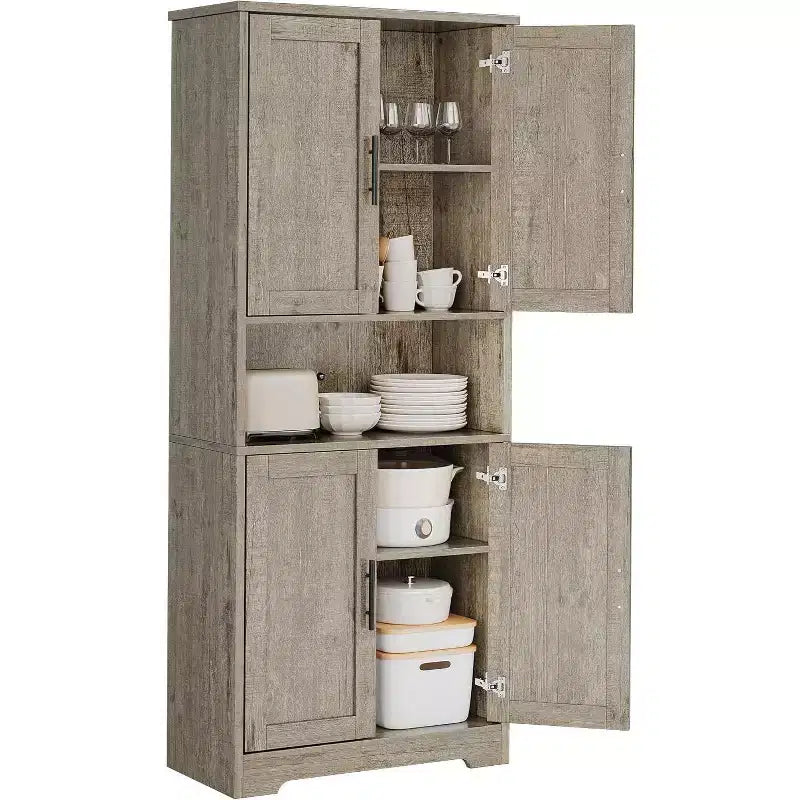 70'' Hoher Küchenschrank, moderne Küchenanrichte mit Mikrowellenständer & verstellbaren Regalen, ideal für Esszimmer, Badezimmer
