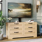 47,2 Zoll Natürlicher TV-Schrank mit 6 Schubladen, Rattan-Geflecht-Unterhaltungscenter für 32-85 Zoll TVs, für Wohnzimmer, einfache Montage
