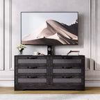 47,2 Zoll Natürlicher TV-Schrank mit 6 Schubladen, Rattan-Geflecht-Unterhaltungscenter für 32-85 Zoll TVs, für Wohnzimmer, einfache Montage