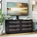 47.2 Inch Natural 6-Drawer TV Stand, Rattan Weave Entertainment Center for 32-85 Inch TVs, for Living Room, Easy Assembly