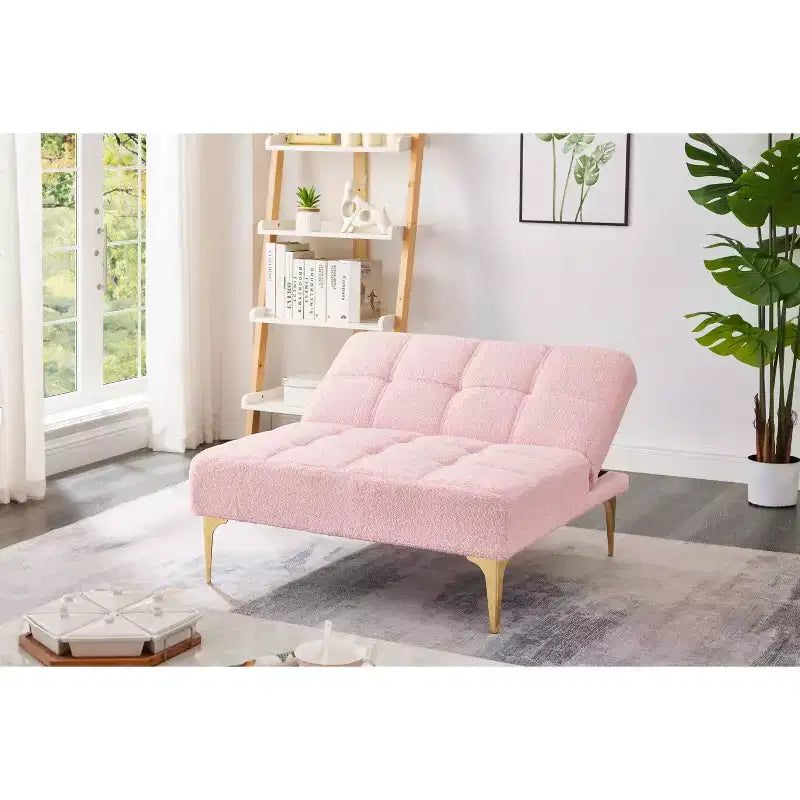 MAYEERTY Bequemes Teddy-Stoff Futon Einzelsitzer Sofa Gold Metallbeine, Schaumstoff & Feder für Wohnzimmer Rosa