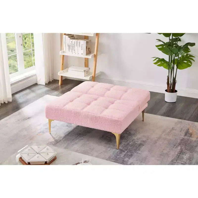 MAYEERTY Bequemes Teddy-Stoff Futon Einzelsitzer Sofa Gold Metallbeine, Schaumstoff & Feder für Wohnzimmer Rosa