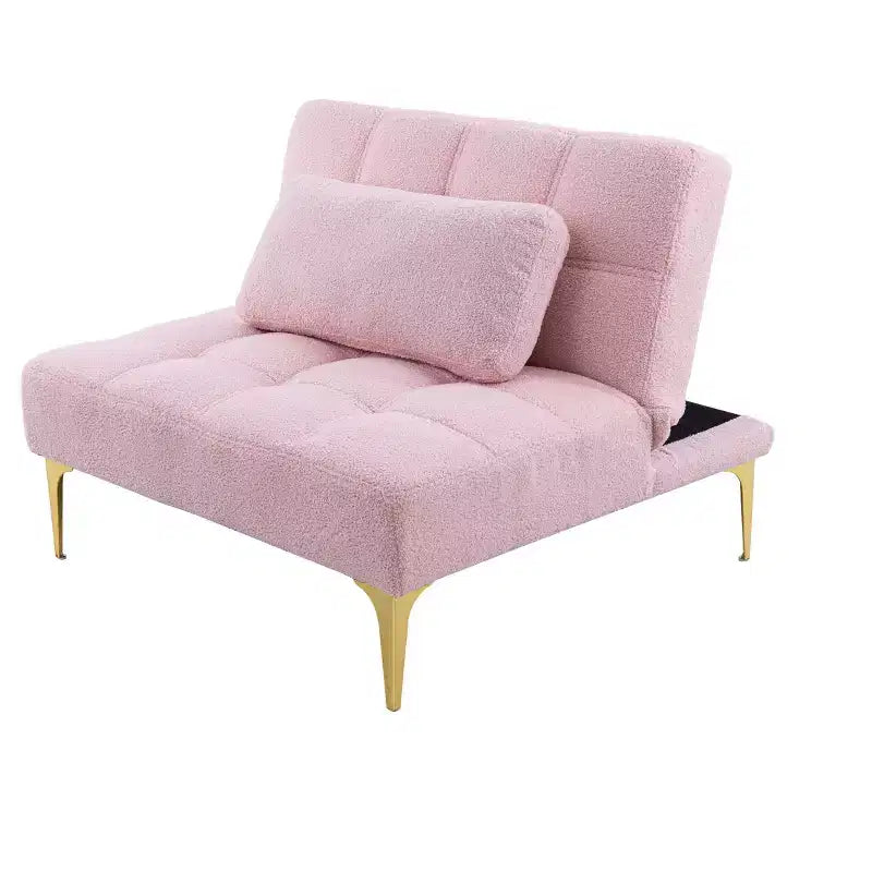 MAYEERTY Bequemes Teddy-Stoff Futon Einzelsitzer Sofa Gold Metallbeine, Schaumstoff & Feder für Wohnzimmer Rosa