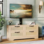 Rattan-TV-Schrank mit 4 Schubladen, Bauernhausstil für 70-Zoll-Fernseher, für Wohnzimmer, einfache Montage