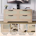 Rattan-TV-Schrank mit 4 Schubladen, Bauernhausstil für 70-Zoll-Fernseher, für Wohnzimmer, einfache Montage