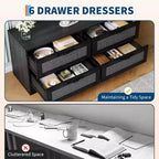 Rattan-TV-Schrank mit 4 Schubladen, Bauernhausstil für 70-Zoll-Fernseher, für Wohnzimmer, einfache Montage