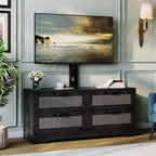 Rattan-TV-Schrank mit 4 Schubladen, Bauernhausstil für 70-Zoll-Fernseher, für Wohnzimmer, einfache Montage