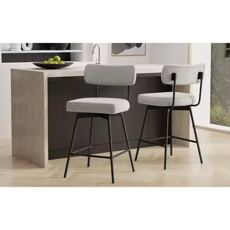 Meredith Moderner drehbarer Thekenhocker (2er-Set) aus Polyester-Leinen