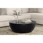 Keystone 34 Zoll breiter, massiver Mango-Couchtisch im modernen Industriedesign, Trommelform, montiert