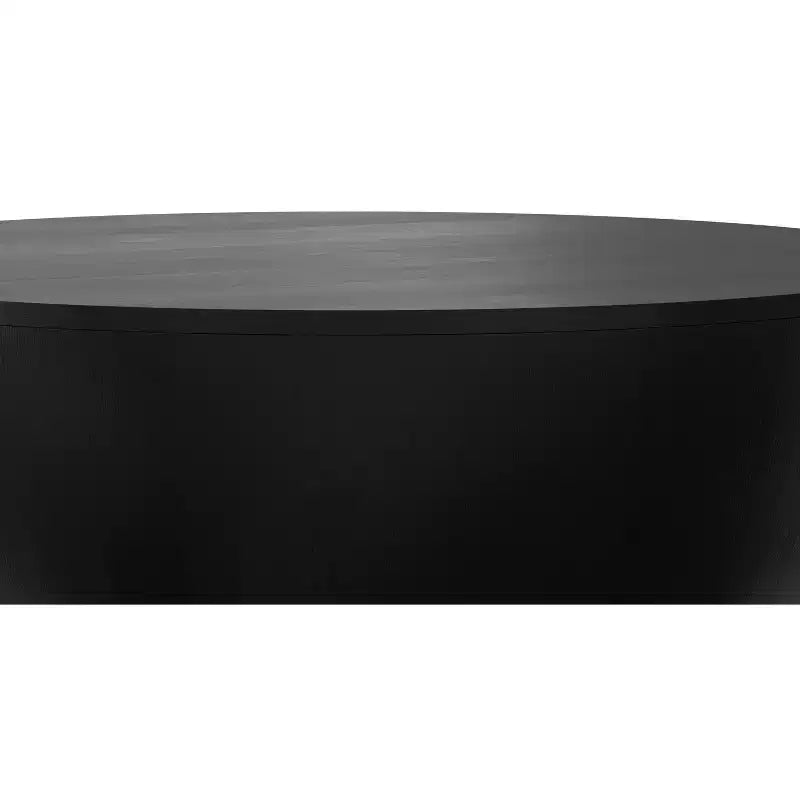 Keystone 34 Zoll breiter, massiver Mango-Couchtisch im modernen Industriedesign, Trommelform, montiert