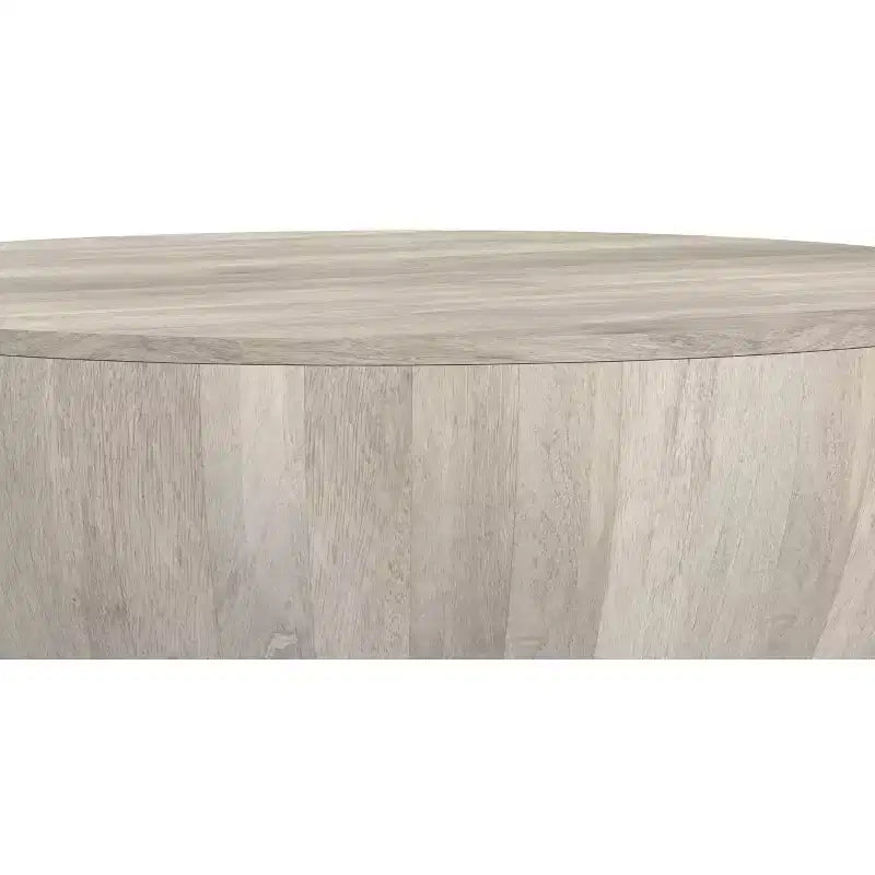Keystone 34 Zoll breiter, massiver Mango-Couchtisch im modernen Industriedesign, Trommelform, montiert