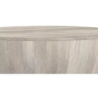 Keystone 34 Zoll breiter, massiver Mango-Couchtisch im modernen Industriedesign, Trommelform, montiert