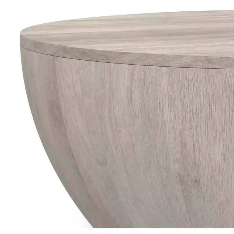 Keystone 34 Zoll breiter, massiver Mango-Couchtisch im modernen Industriedesign, Trommelform, montiert
