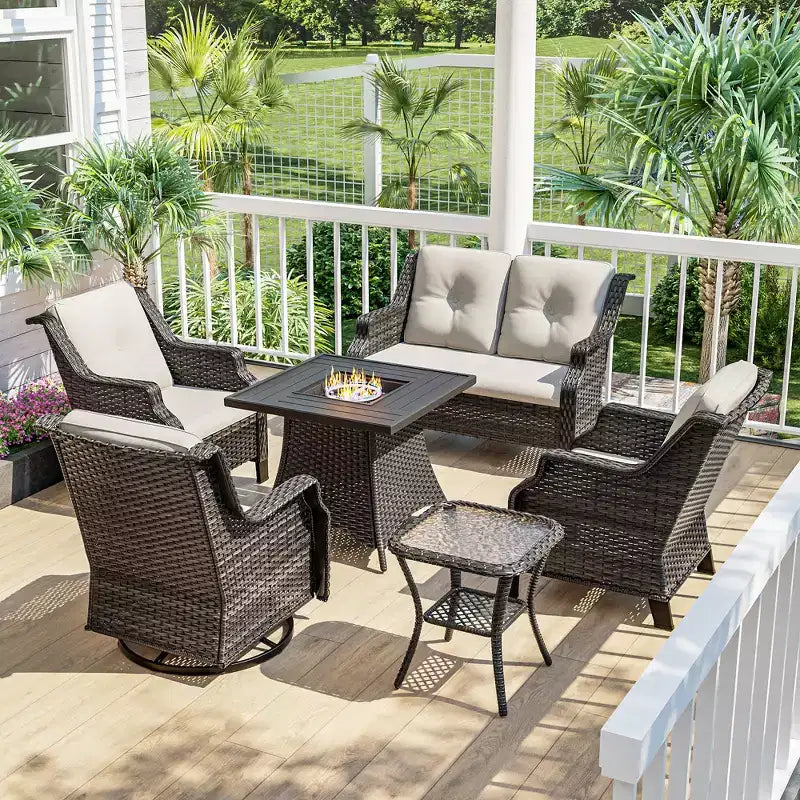 UPTIOT Outdoor Patio Set with CSA-Certified Fire Pit and Ergonomic Seating