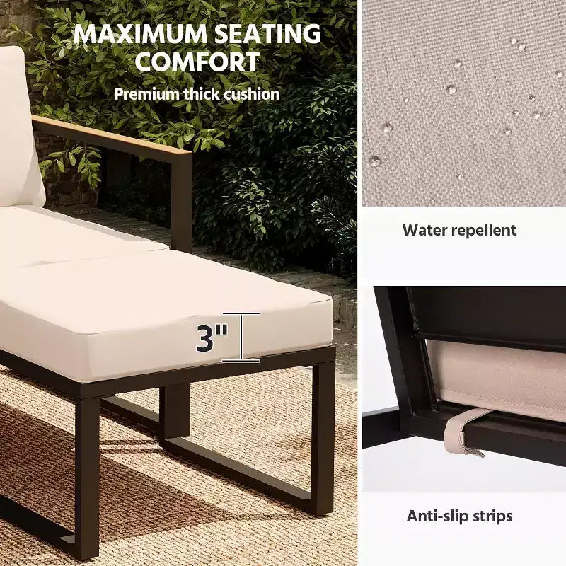 LAUSAINT HOME 5-teiliges Outdoor-Sitzgruppen-Set mit dicken Kissen, 2 Hockern und Beistelltisch