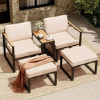 LAUSAINT HOME 5-teiliges Outdoor-Sitzgruppen-Set mit dicken Kissen, 2 Hockern und Beistelltisch