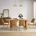 Dining Table Set for 6, Upholstered Dining Chairs with Rattan Backs and Oval Table in Natural Wood-Tone Finish, for Kitchen or Dining Room-Panipeachy