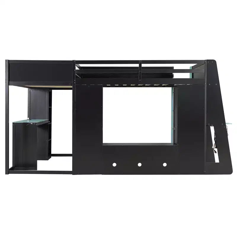 L-förmiges Gaming-Hochbett mit Schreibtischen, Doppel-Hochbetten mit LED-Beleuchtung, USB-Anschlüssen, Stauraumregalen, Eck-Hochbett aus Holz für 2