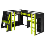 L-förmiges Gaming-Hochbett mit Schreibtischen, Doppel-Hochbetten mit LED-Beleuchtung, USB-Anschlüssen, Stauraumregalen, Eck-Hochbett aus Holz für 2