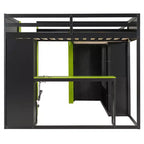 L-förmiges Gaming-Hochbett mit Schreibtischen, Doppel-Hochbetten mit LED-Beleuchtung, USB-Anschlüssen, Stauraumregalen, Eck-Hochbett aus Holz für 2